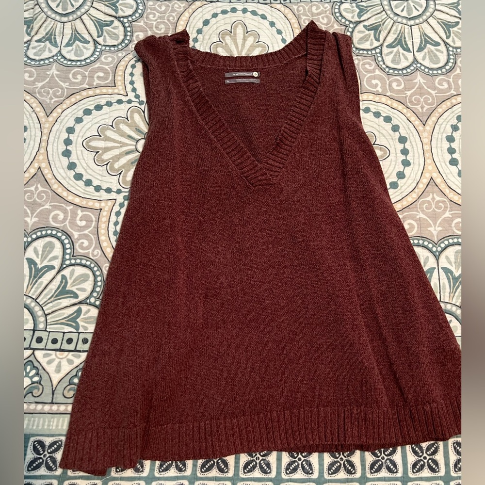 Anthropologie XL rusty brown knitted sweater top sleeveless v-neck